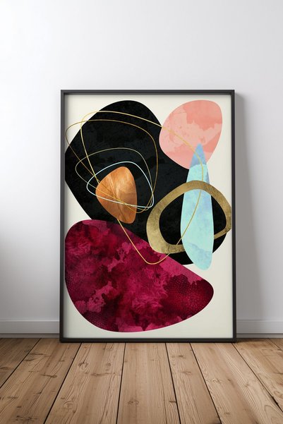 KEYFHOME Abstract Pebbles II Tablou MDF cu ramă neagră Poster Decor de perete...