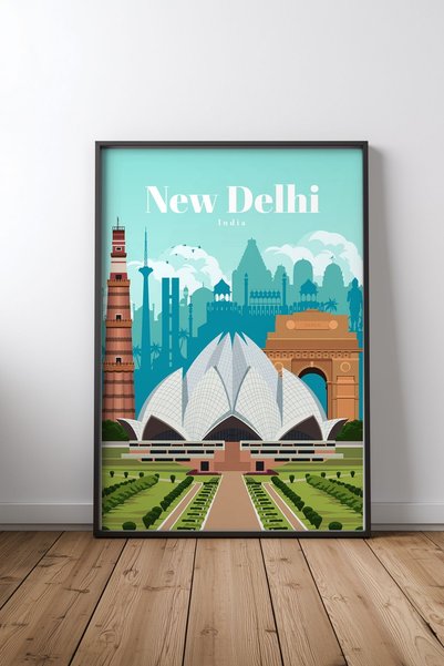 KEYFHOME Putovanje u Nju Delhi, poster sa crnim okvirom od MDF-a, dekoracija ...