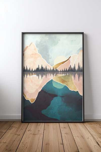 KEYFHOME Summer Reflection MDF cu ramă neagră Poster Tablou Decor de perete p...