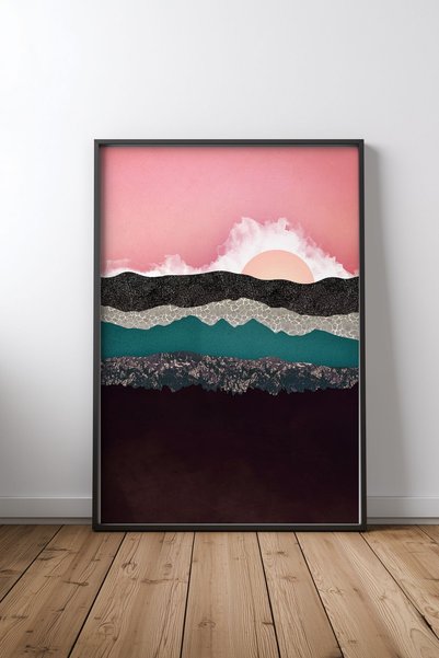 KEYFHOME Tablou MDF cu ramă neagră Champagne Sky, poster, decor de perete pen...
