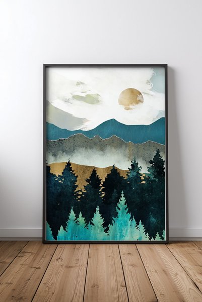 KEYFHOME Forest Mist Μαύρο Πλαίσιο MDF Πίνακας Αφίσα Σαλόνι Διακόσμηση Τοίχου...