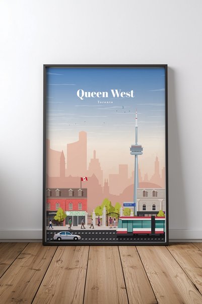 KEYFHOME Queen West στο Τορόντο Μαύρο Πλαίσιο MDF Πίνακας Αφίσα Σαλόνι Διακόσ...