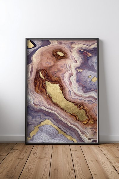 KEYFHOME Poster de pictură MDF cu agat mov și ramă neagră, cadou pentru decor...