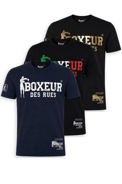 Boxeur Des Rues Мъжки тениски, комплект от 3 броя, втален модел: Тъмносин/Бял...