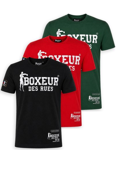 Boxeur Des Rues Tricouri bărbătești, pachet de 3, croială slim: Negru/Alb + R...