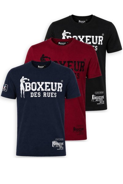 Boxeur Des Rues Pachet de 3 tricouri bărbătești slim-fit: Bleumarin/Alb + Bor...