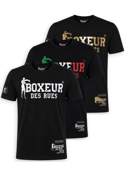 Boxeur Des Rues Мъжки тениски, комплект от 3 броя, втален модел: Черен/Бял + ...