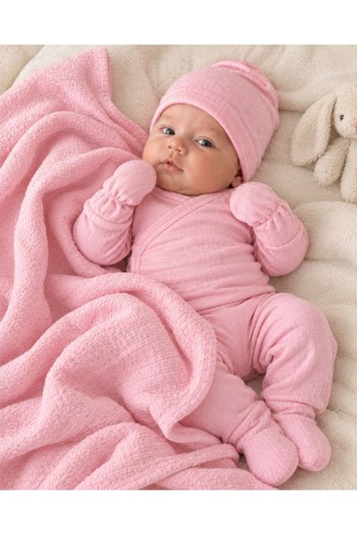 7 Parça Yenidoğan Bebek Hastane Çıkışı Seti – Pembe Fitilli
