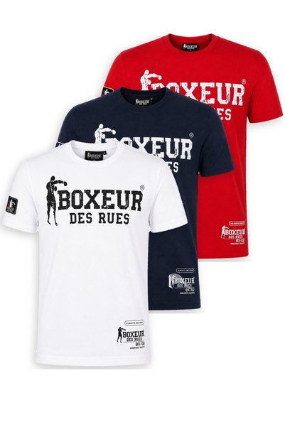 Boxeur Des Rues Tricouri bărbătești, pachet de 3, croială slim: Alb/Negru + B...
