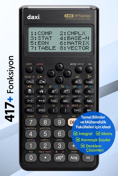 Daxi X-850 YENİ NESİL 417 FONKSİYONLU BİLİMSEL HESAP MAKİNESİ, PİLLİ VE GÜNEŞ...