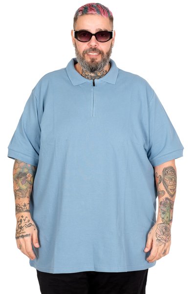 ModeXL Mode XL Large Size Polo Zipper T-Shirt 25550 Blue