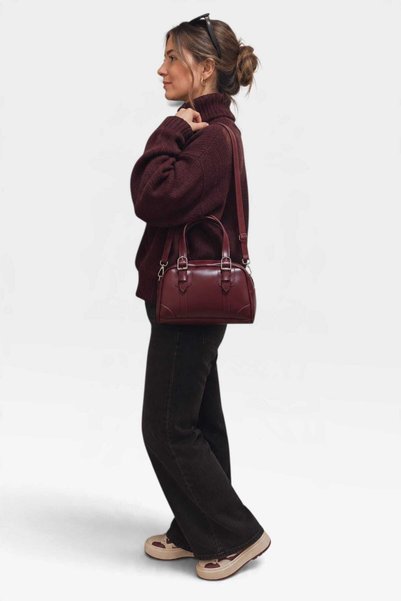 EG BAGS Penny Oval Çapraz Çanta Bordo