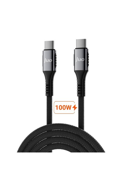 Juo 100W 5A E-Mark Çipli PD Type-C to Type-C Örgülü Hızlı Şarj ve Data Kablosu 1 Metre