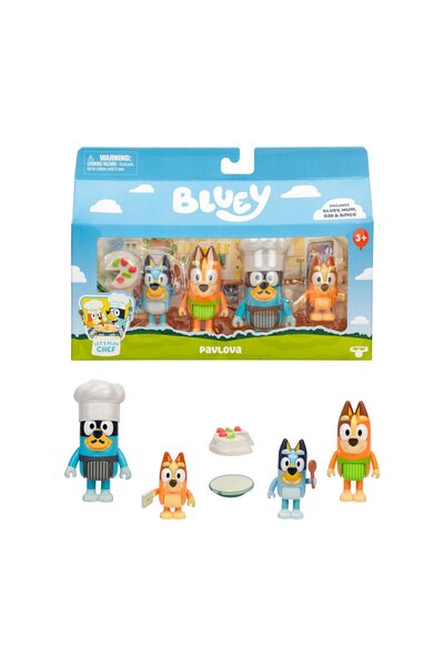 bluey 4'lü Oyuncak Figür Oyun Seti, Let's Play Chef Pavlova Küçük Çocuk Heykelcik Oyuncak Seti, Şef