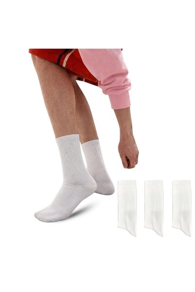 KRAL SOCKS 3 أزواج من جوارب التنس القطنية غير الملحومة للرجال (أبيض)