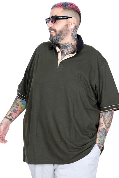 ModeXL Mode XL Large Size Polo Classic T-Shirt 26557 Haki