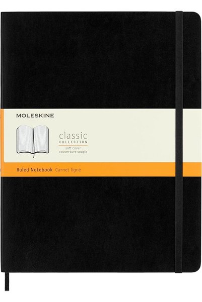 Moleskine Xl size soft cover black notebook with stripes