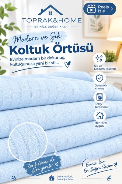 TOPRAK SPORT Toprak & Home Premium Chenille Sofa Cover 175X215 cm Cut Line Patterned Non-Slip Washable Jacquard Sofa Bed Cover