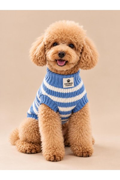 faramiss fashion SELANİK ÖRGÜ MAVİ BEYAZ ÇİZGİLİ KEDİ KAZAK KÖPEK KAZAK FARAM...