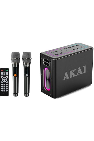 AKAI Boxa Portabila cu 2 microfoane, 80W, Wireless, IPX6, Negru