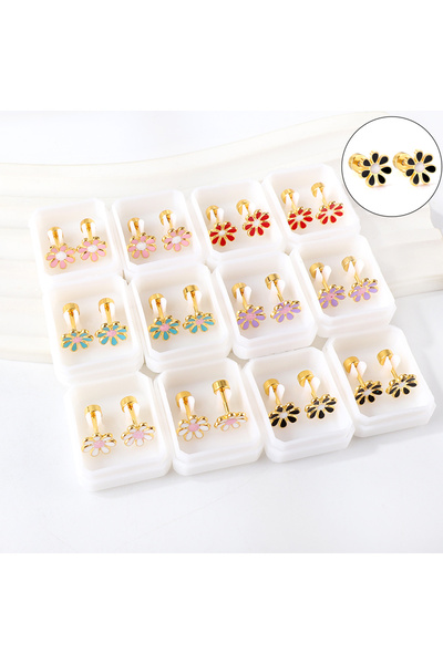 Choice 2 12Pair/Box Flower Daisy Stainless Steel Stud Earrings With Glitter T...