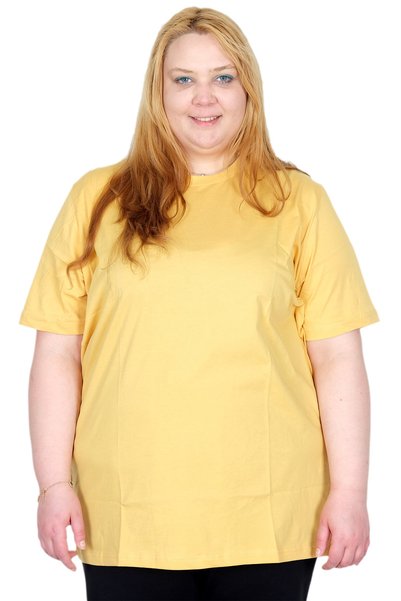 ModeXL Mode XL Büyük Beden Kadın Bisiklet Basic Tişört k20031 Hardal