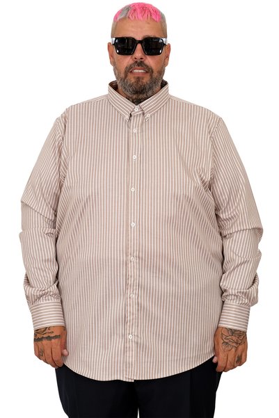 ModeXL Mode XL Büyük Beden Erkek Saten Çizgili Gömlek 20399