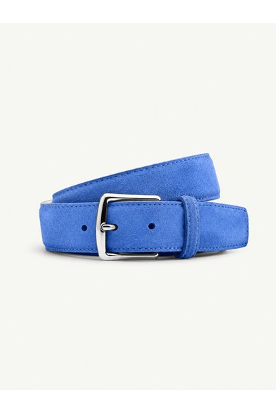 KASVA DERİ Curea din piele originală din piele întoarsă albastru indigo 3,5 cm