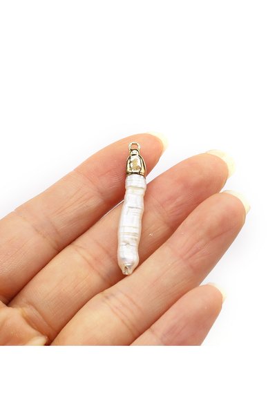 Choice White 36x6mm Cylindrical Pearl Pendant Baroque Natural Freshwater Pear...