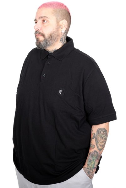 ModeXL Mode XL Battal Beden Erkek Tshirt Polo Yaka Nakışlı Klasik Pike 20553 Siyah