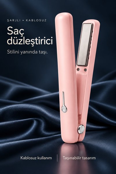 Ecuy Saç Düzleştirici Şarjlı Kablosuz Mini Saç Ütüsü Seramik Plakalı 2 Isı Ay...