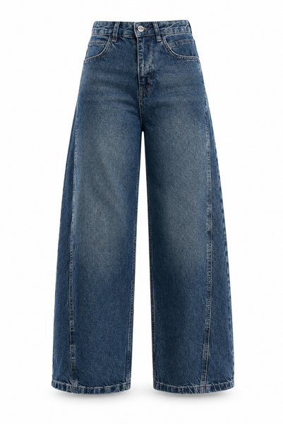 5in1Canpolat Mavi Çift Dikişli Barrel Jean 545