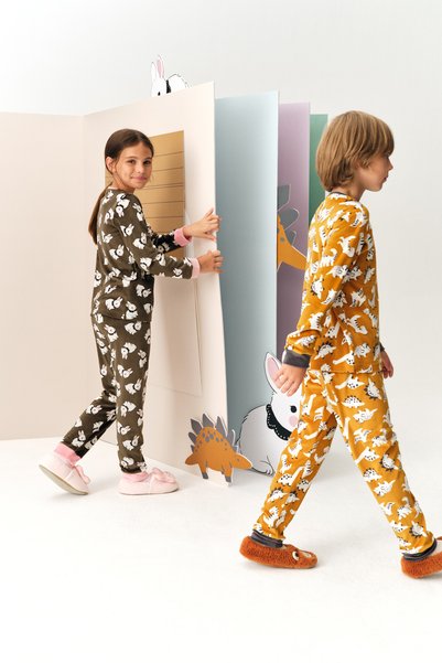 Penti Kız Çocuk Haki Pom Bunny Tef Uzun Kollu Pijama Takımı