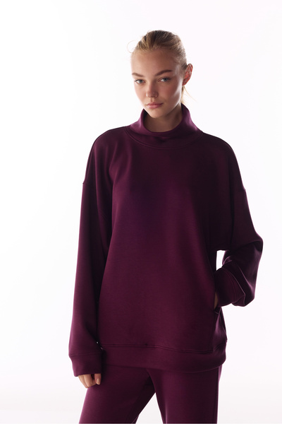 Penti Bordo İpeksi Dokunuş Silky Touch Rahat Yaka Sweatshirt