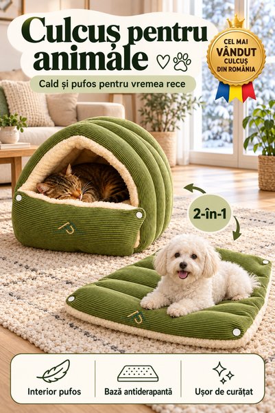 Fish & Paws Culcus Pentru Caini si Pisici, ® Pat Tip Pestera pentru Animale,5...