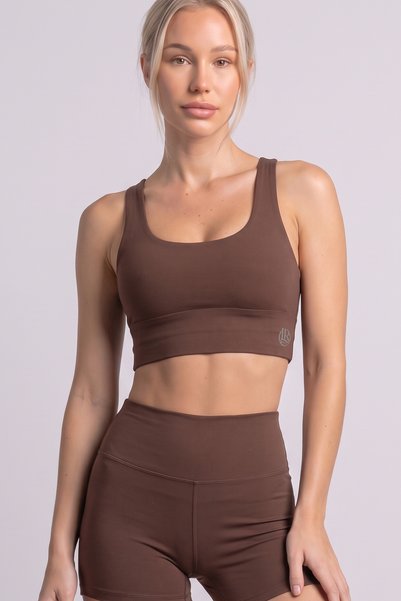 LoremLavida Padded Sports Bra with Thick Straps Crop Model Premium Brown