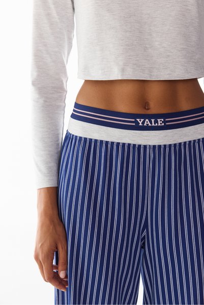 Penti Navy Blue Yale Graffiti Patterned Long Sleeve Pants Pajama Set