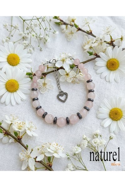 Naturel Tılsım Original Pink Quartz Natural Stone Lady Bracelet
