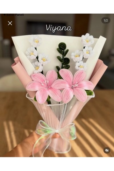 Genel Markalar Viyana Pembe Şönil Lilyum Buketi – El Yapımı Solmayan Çiçek – ...