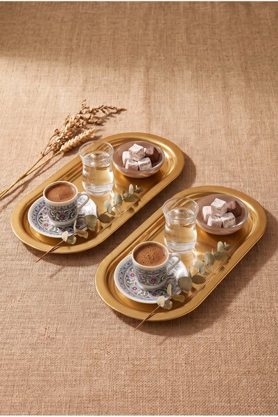 Frolde Home 2'li Oval Paslanmaz Çay, Kahve, Dekoratif Sunum Tepsisi