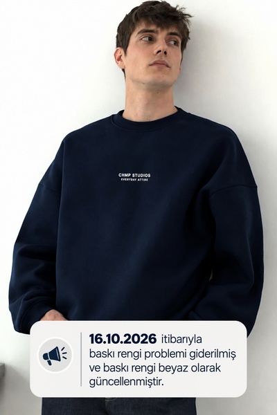 The Champ Clothing Men's Oversize Sweatshirt Chmp Studios Printed Navy Blue –...