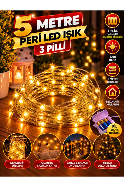 KAYAX Ghirlandă decorativă LED 5 M, culoare galbenă, 50 LED-uri