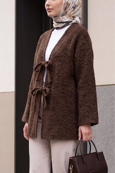 Modamorfo Önü Bağlamalı Sakallı Kimono -kahve