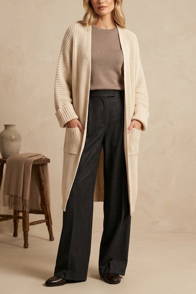 mefru Women's Oversize Long Pocket Thick Knitwear Basic Cardigan