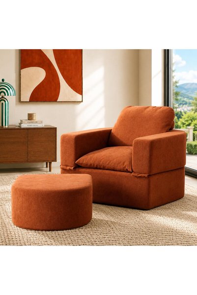 Homedius Sofa Bed Katlanır Yatak Olabilen Berjer Koltuk Puf Seti