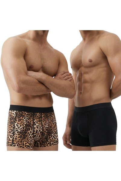 BONBON Men's 2-Pack Cotton Leopard and Black Color Boxer Bb2823