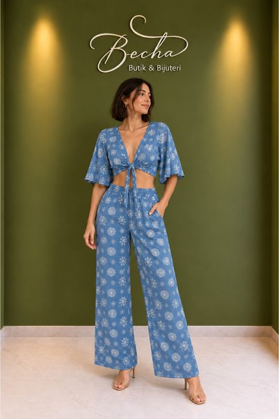Becha Butik Women's Brode Embroidered Double Set