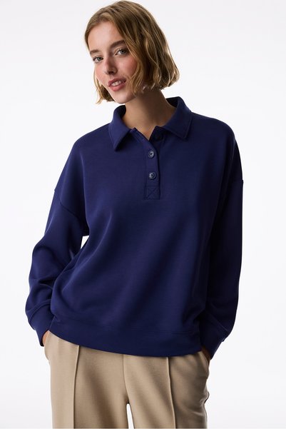 Penti Mavi Modal Polo Yaka Düğmeli Sweatshirt