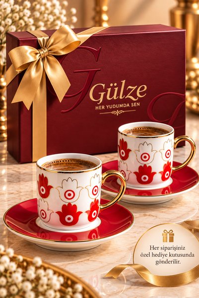 GÜLZE سلسلة سيجنتشر / مودرن / طقم فناجين قهوة ميرا لشخصين (بورسلين فاخر)