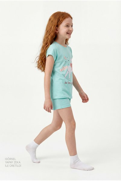 Penti Kız Çocuk Mint Yesili The Garden Kısa Kollu 2'li Pijama Takımı